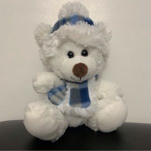 Baby Polar Bear with Hat and Scarf Hug Fun Stuffed Baby Bear Like New 8” Tall
